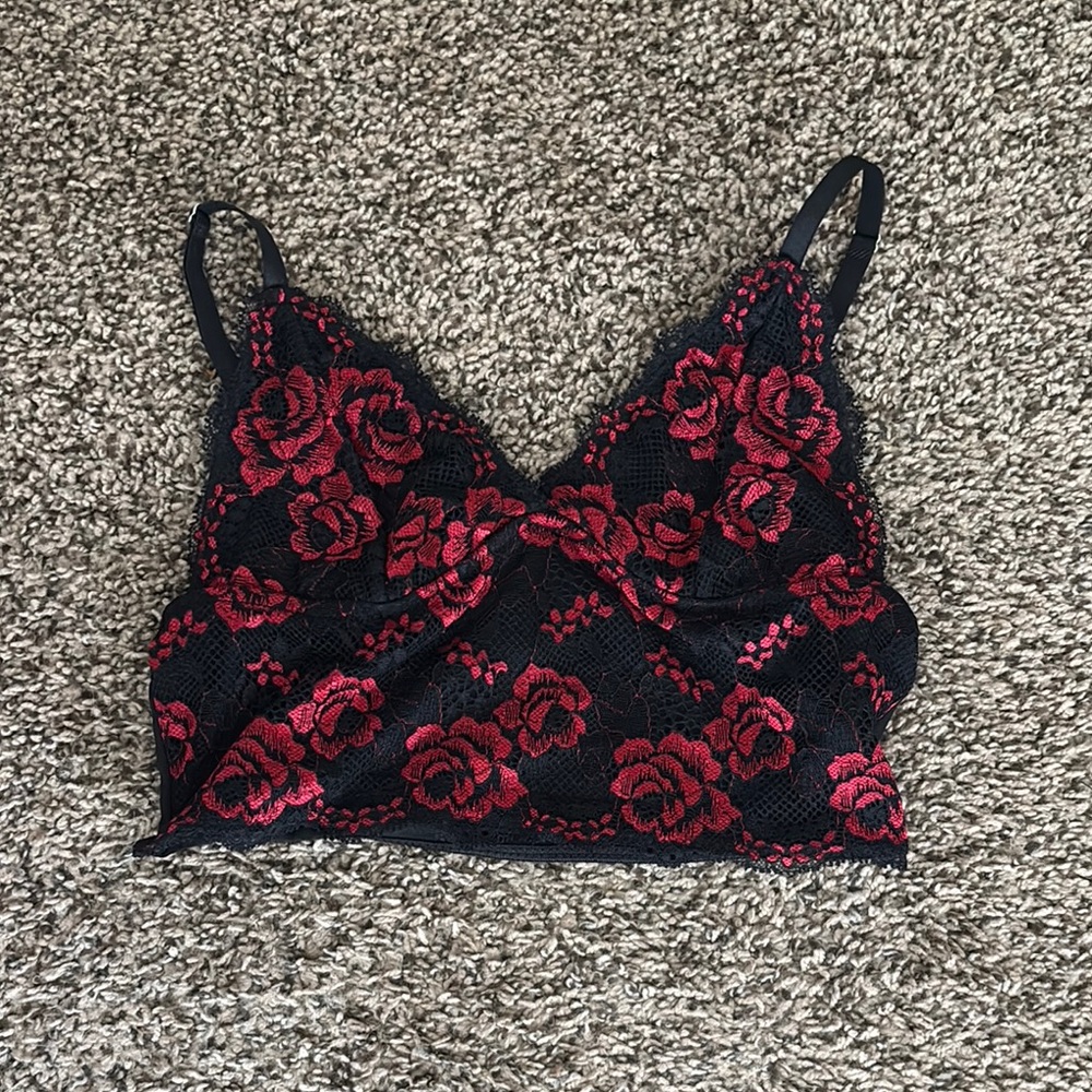 Black and Red Floral Lace Bralette